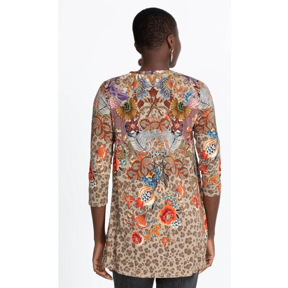 Johnny Was Astrid Bamboo Swing Tunic Blouse Small Fall Floral 3/4 Sleeve Boho - Picture 2 of 8